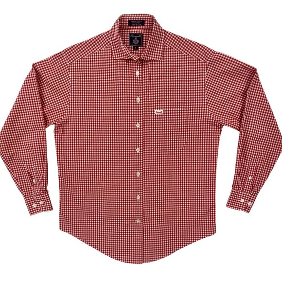 Facconable Mens Red Gingham Button Down Shirt Classic Quality Cotton Made in USA - Picture 1 of 11